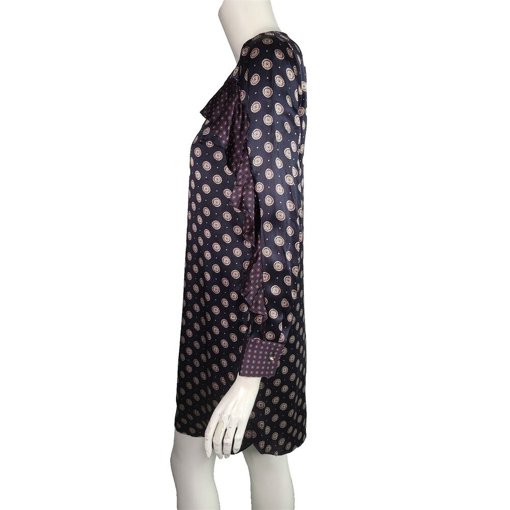 Banana Republic Navy 100% Silk Foulard Print Ruffle Long Sleeve Dress Sz 8 - Picture 3 of 16